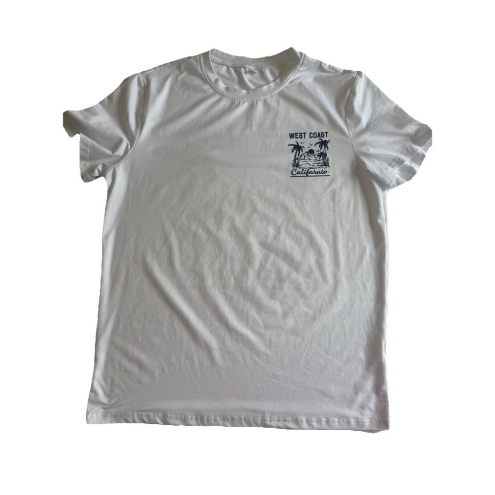 West Coast California Surf Graphic T Shirt Mens L White Sunset Beach Los Angeles